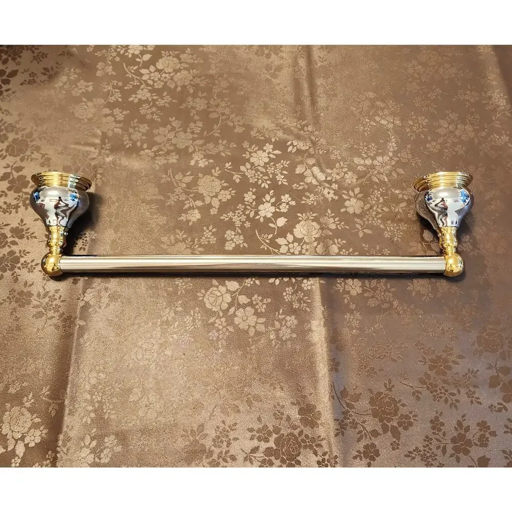 Two-Tone Chrome Brass Polished Decorative Round Wall Mount Towel Rod - Picture 2 of 8